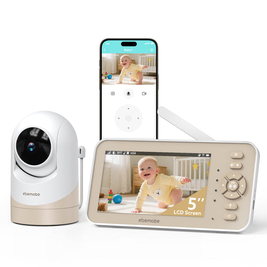 ebemate Video Baby Monitor Camera with 5" LCD Screen Video & Audio No Glow Night Vision,2-Way Talk Audio Cam Baby Monitoring 1500FT Range EBE50P
