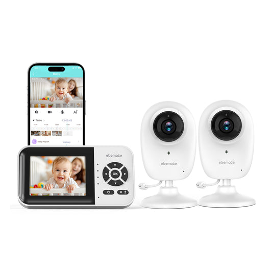 ebemate WiFi Video Baby Monitor with 2 Camera,2.8" Display with 1200Ft Long Range,WiFi On/Off,1080P No Glow Night Vision,2-Way Talk Baby Cam Monitoring EBS28-2