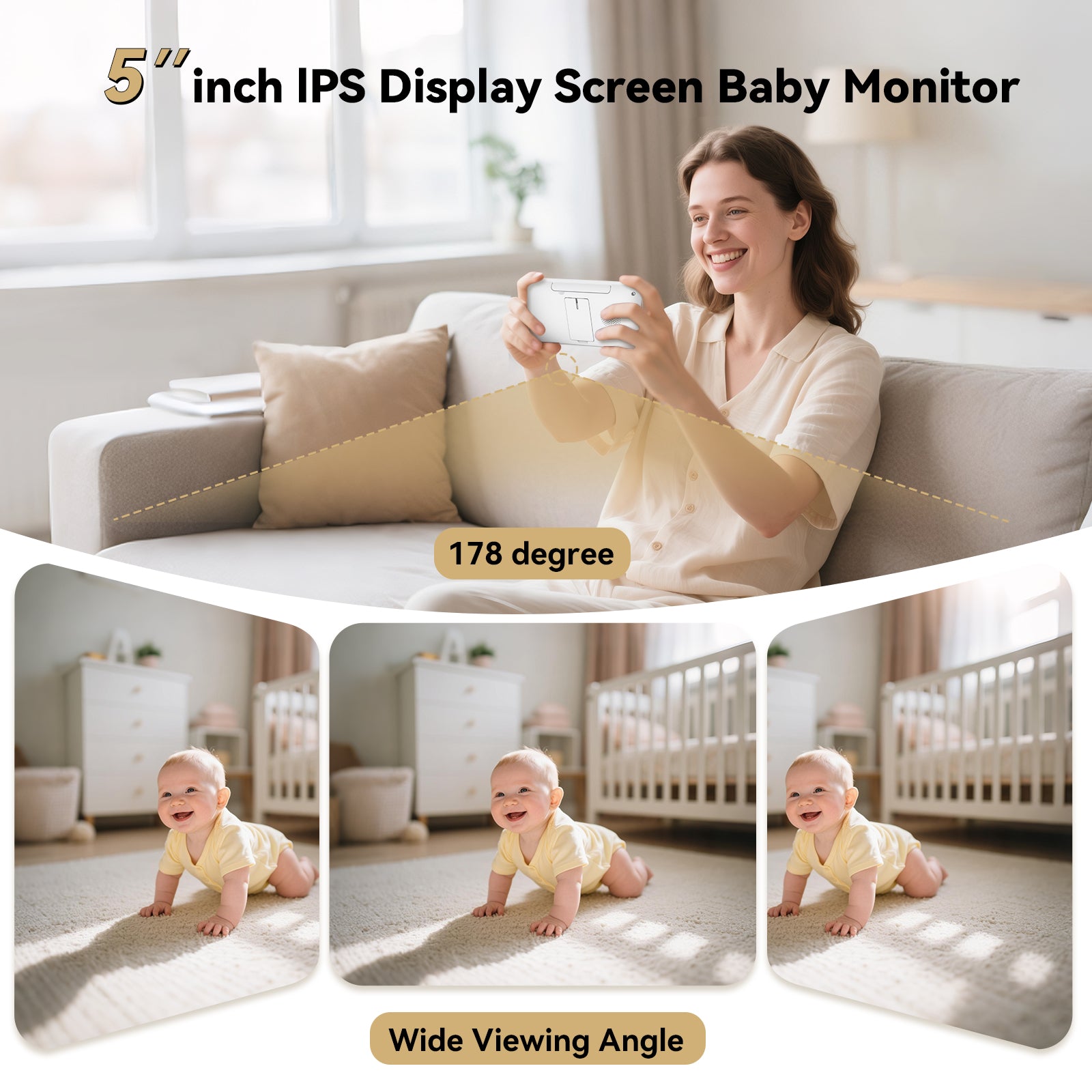 ebemate Video Baby Monitor Camera with 5" LCD Screen Video & Audio No Glow Night Vision,2-Way Talk Audio Cam Baby Monitoring 1500FT Range EBE50P