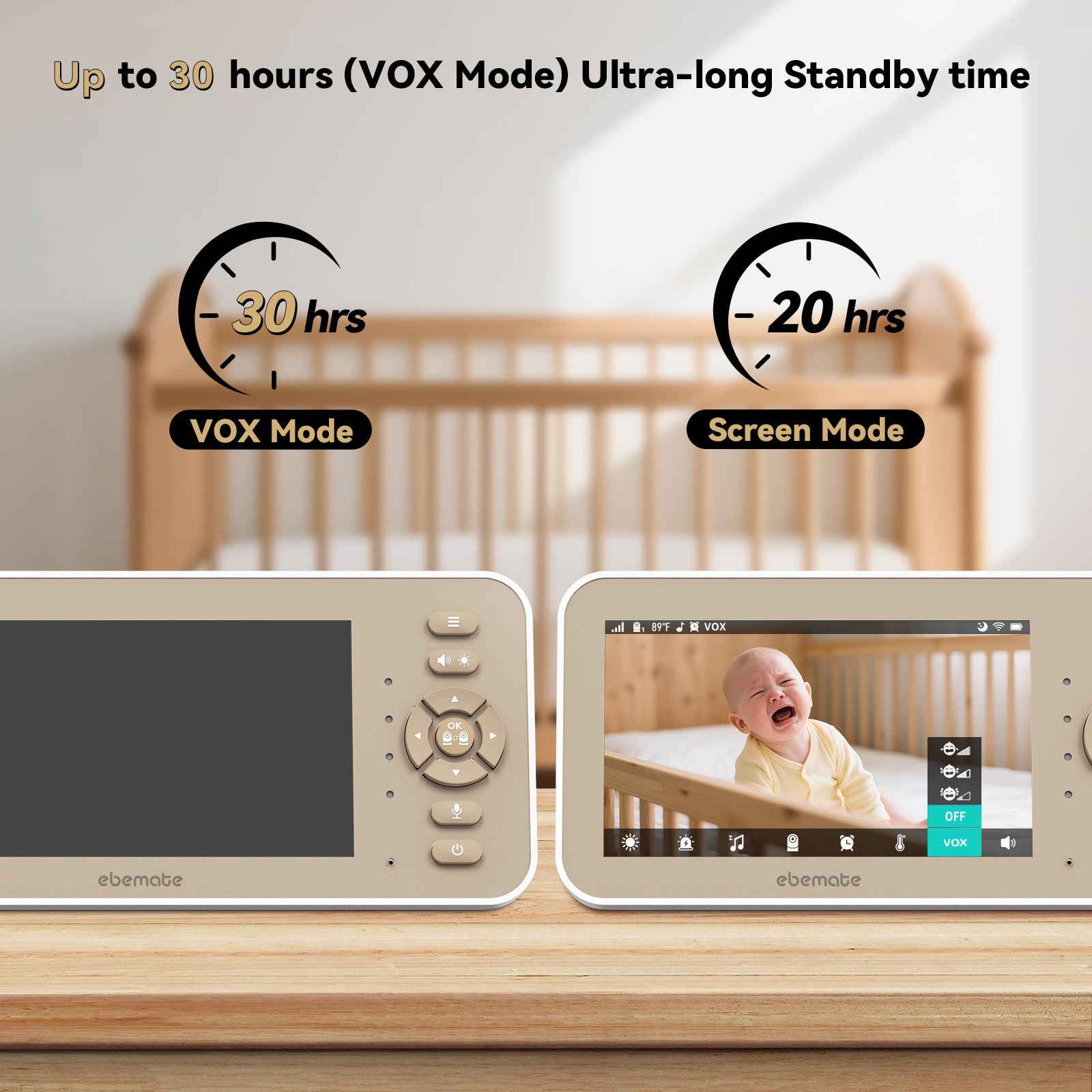 ebemate Video Baby Monitor Camera with 5" LCD Screen Video & Audio No Glow Night Vision,2-Way Talk Audio Cam Baby Monitoring 1500FT Range EBE50P