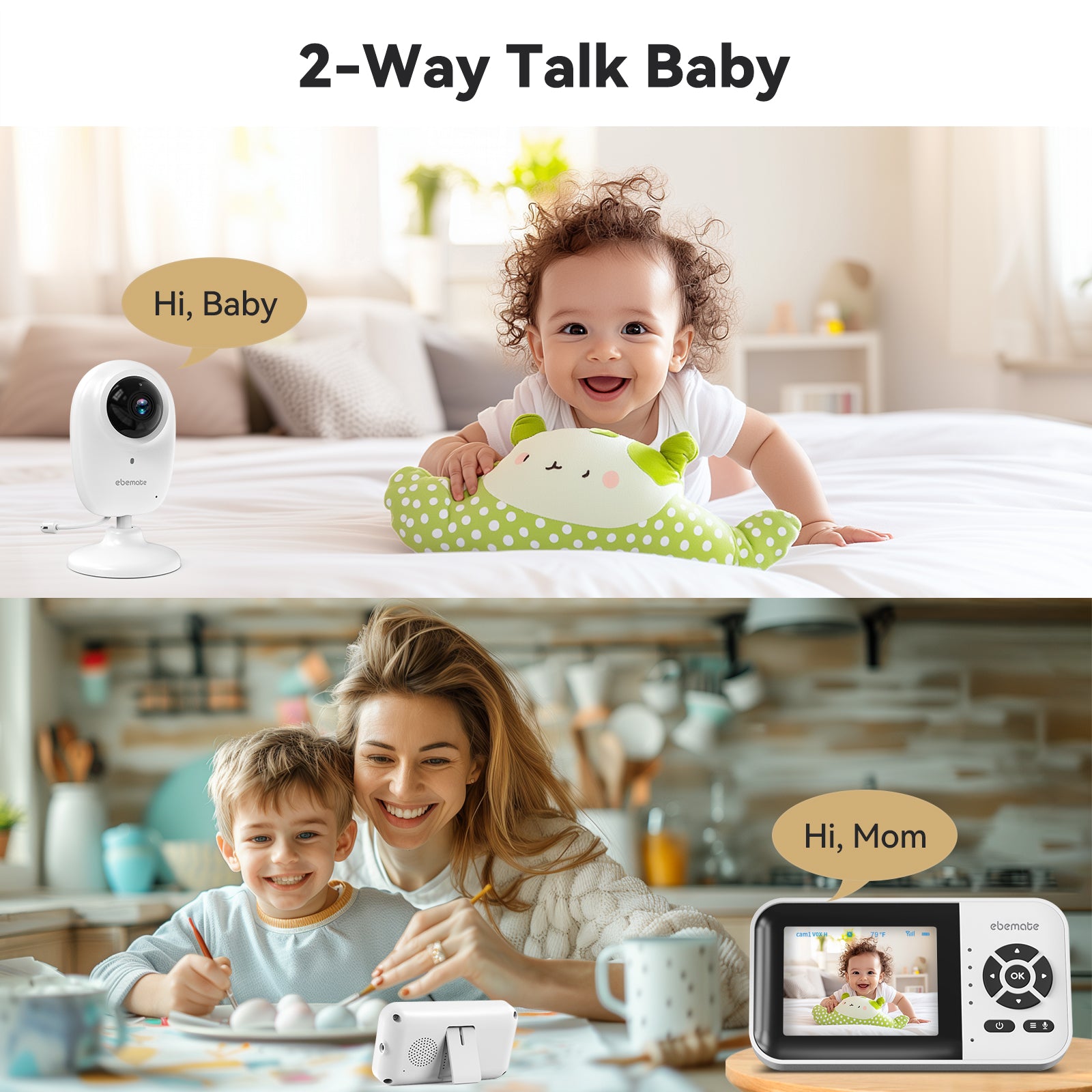 ebemate WiFi Video Baby Monitor with 2 Camera,2.8" Display with 1200Ft Long Range,WiFi On/Off,1080P No Glow Night Vision,2-Way Talk Baby Cam Monitoring EBS28-2