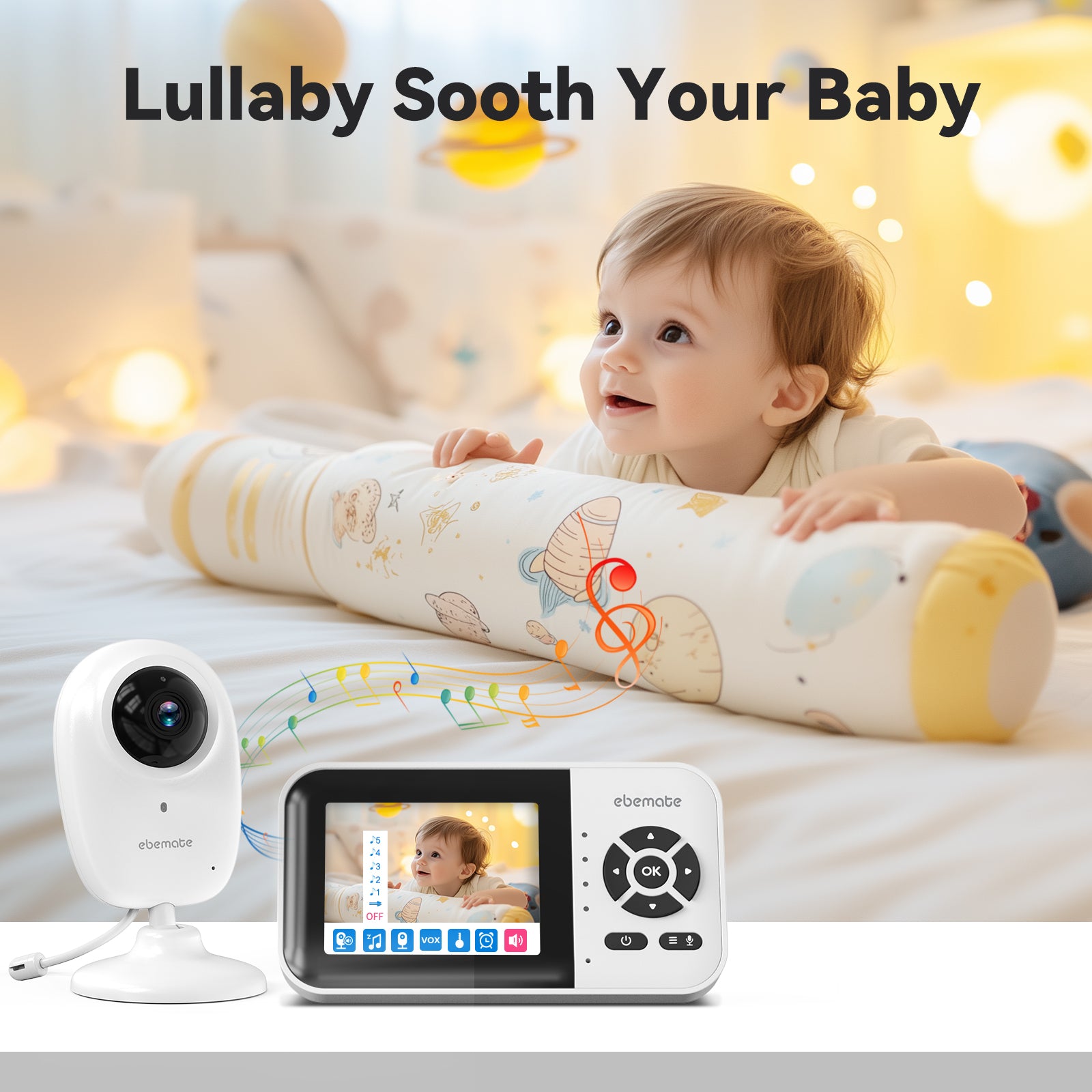 ebemate WiFi Video Baby Monitor with 2 Camera,2.8" Display with 1200Ft Long Range,WiFi On/Off,1080P No Glow Night Vision,2-Way Talk Baby Cam Monitoring EBS28-2